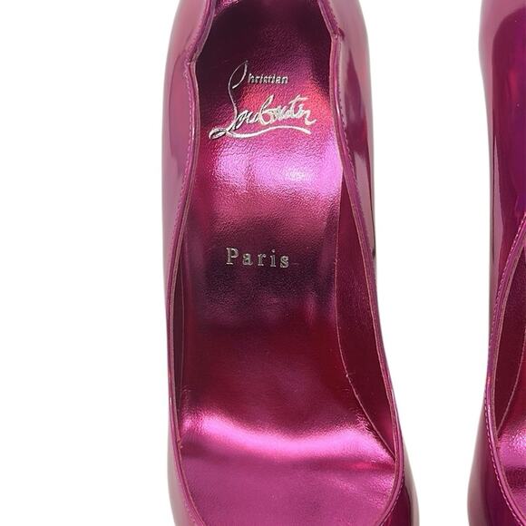 Christian Louboutin Hot Chick Patent Leather Pumps Pink Fuchsia Heels 100mm - Picture 5 of 9
